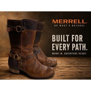 Merrell Brown Leather Oak Harness Engineer Riding Boots Distressed Buckle  8